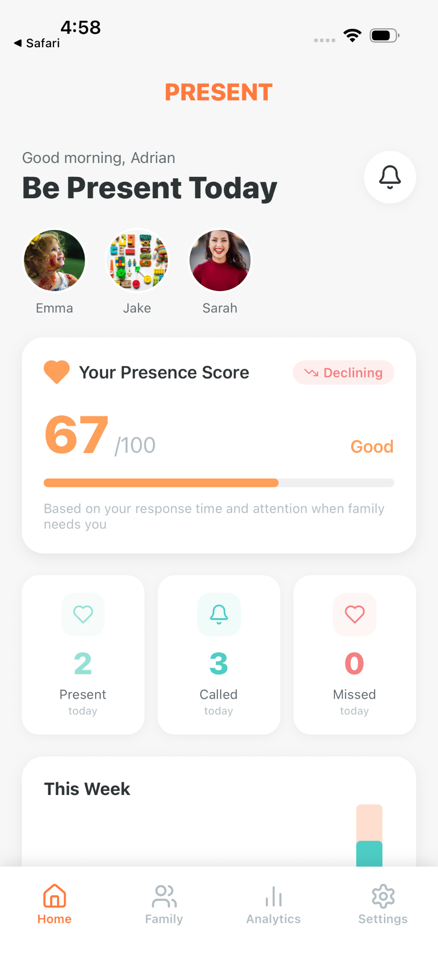 Present app daily Presence Score screen